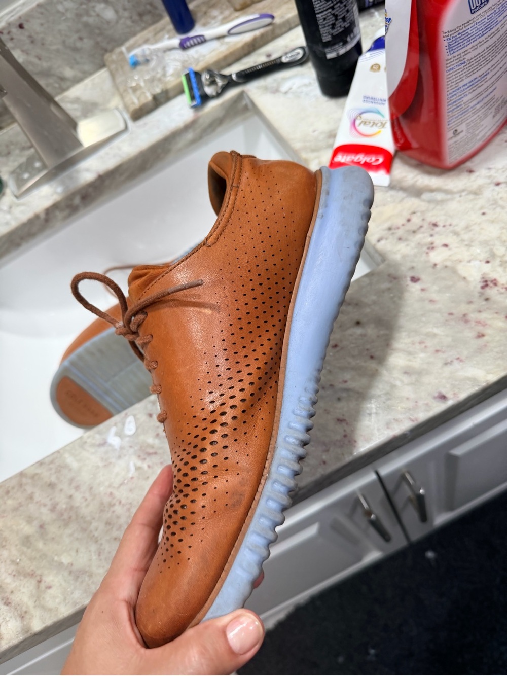 Cole Haan Men's Perforated Tan Leather Oxfords with Light Blue Sole
